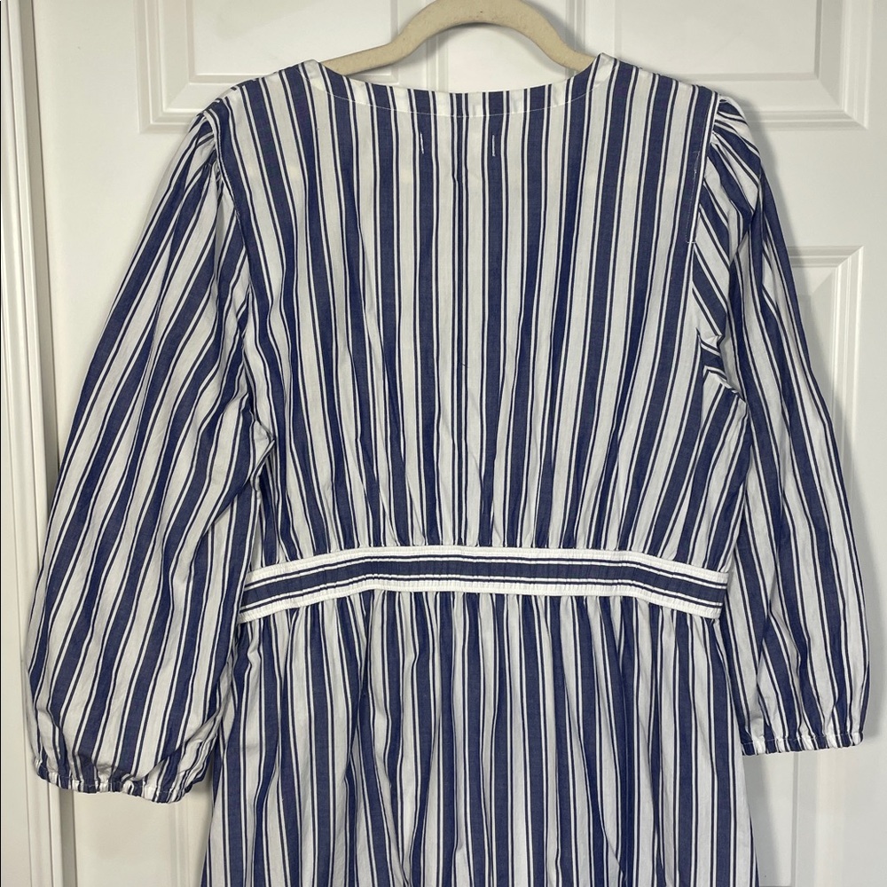 Madewell Midi Maxi Dress Size 14 Ava Blue White Striped Ruffle Tiered V Neck - Picture 9 of 16
